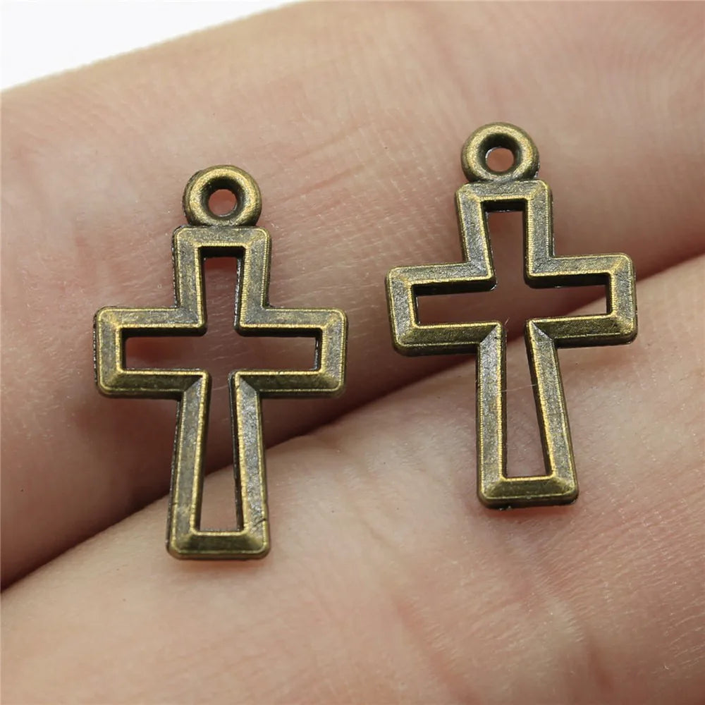 20pcs Charms Hollow Lovely Cross Antique Bronze Silver Color Pendants DIY Crafts Making Findings Handmade Tibetan Jewelry