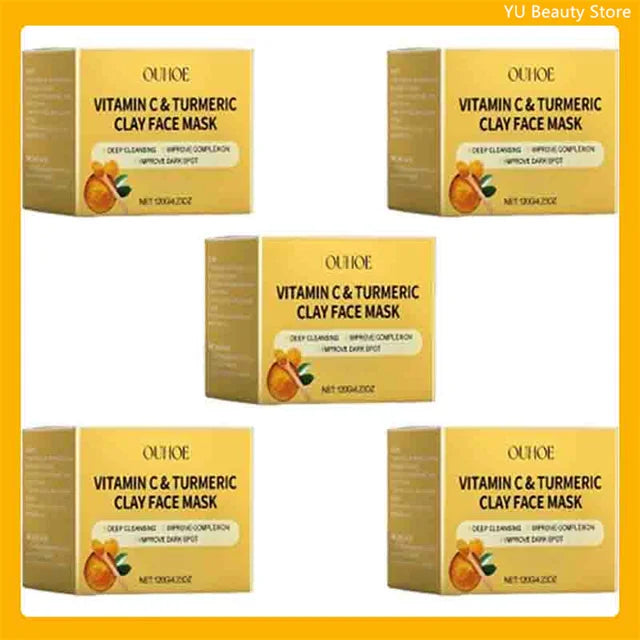 Turmeric Vitamin C Clay Mask Deep Cleansing Facial Improves Dark Spots Acne Hydrating Skin Care Tightens Skin Evens Skin Tone