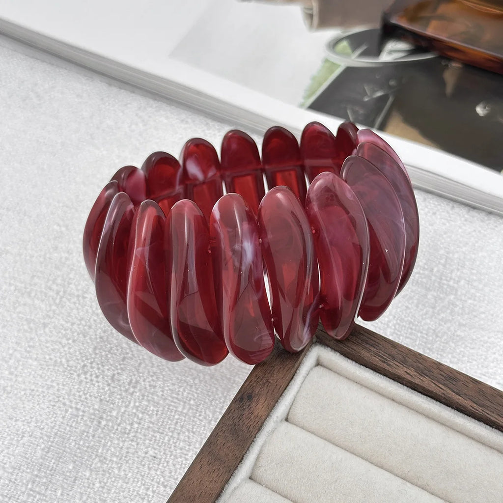 Boho Red Acrylic Resin Chunky Bangle Ring Set for Women on Hand Goth Geometric Charm Wide Hip Hop Metal Cuff Bangles Men Jewelry