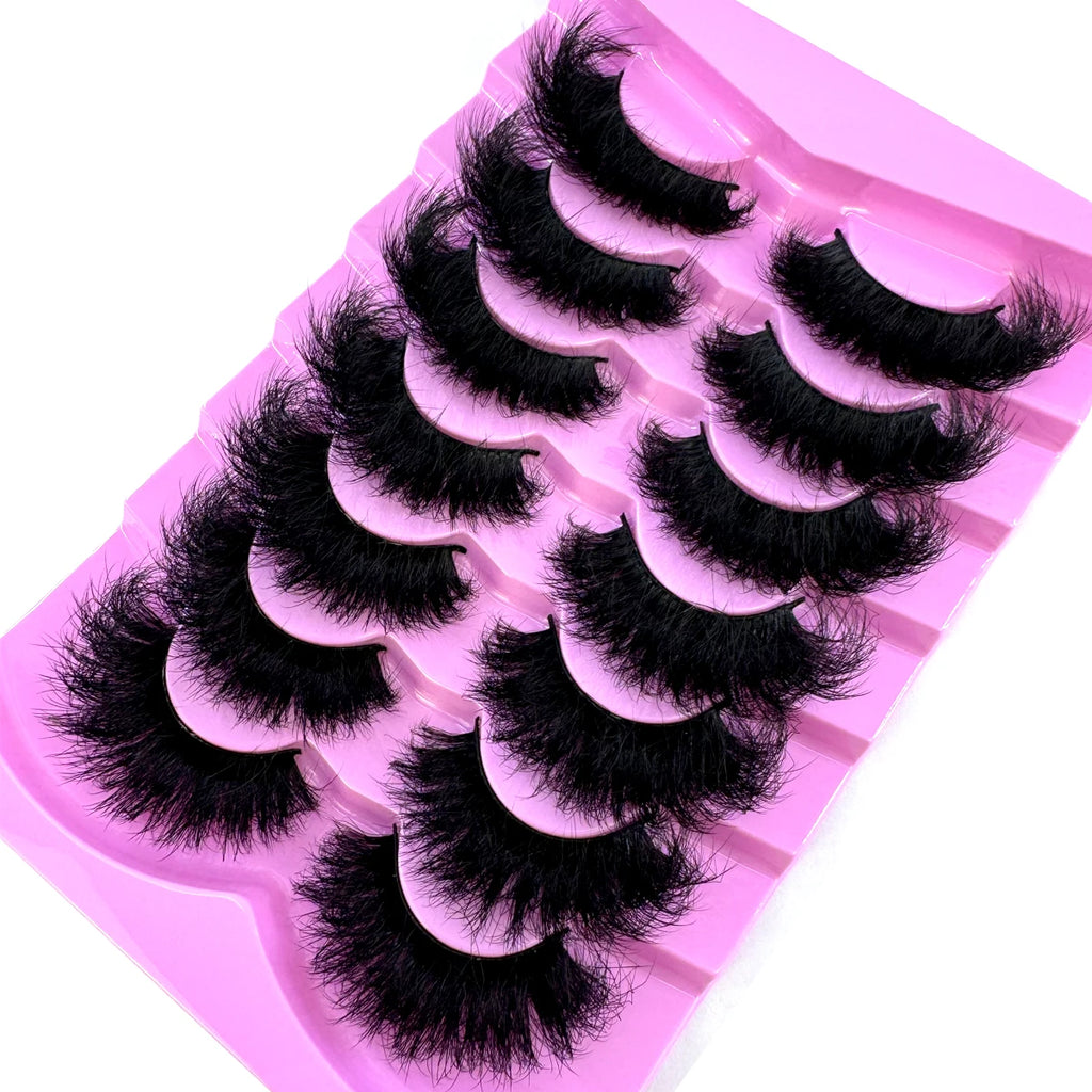“7 Pairs 3D Mink Lashes Pack – 15-25mm Wispy Natural False Eyelashes Bulk with Custom Box, Wholesale Short Mink Lashes”