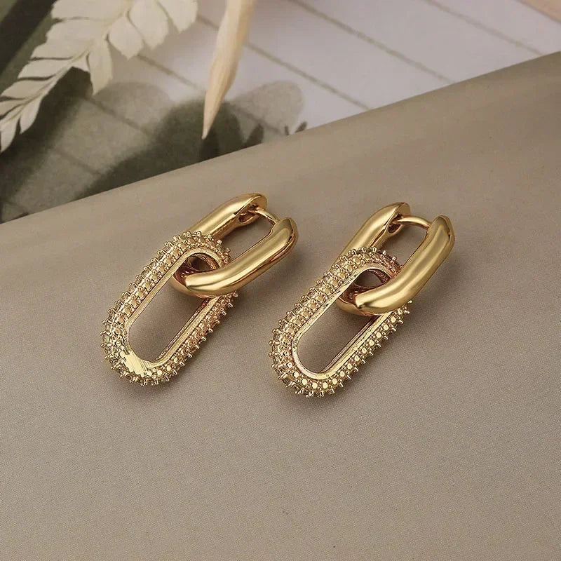 Retro Double Loop Drop Earrings – Gold Geometric Round Hoop Earrings for Women & Girls