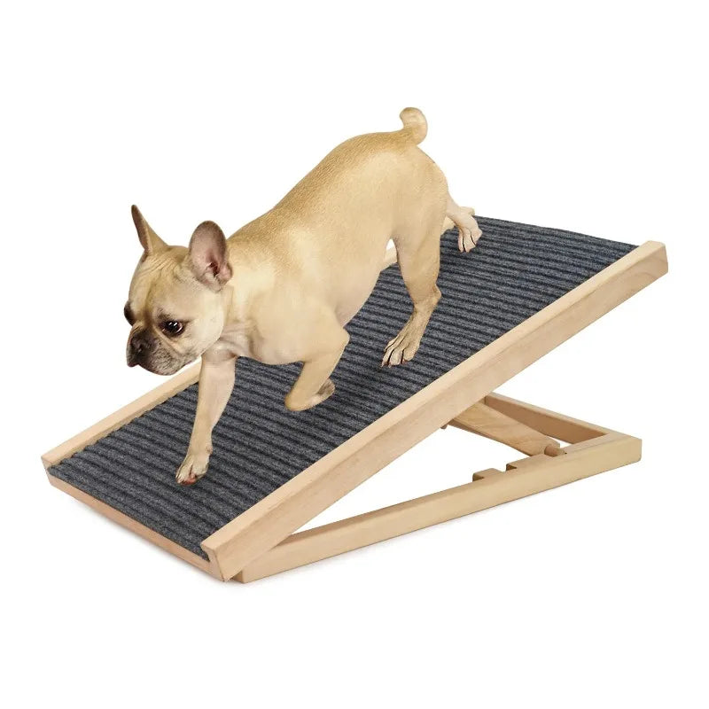 ‌Adjustable Wooden Pet Stairs & Ramp - Foldable Dog Steps for Indoor Cats, Portable Climbing Frame with Anti-Slip Surface