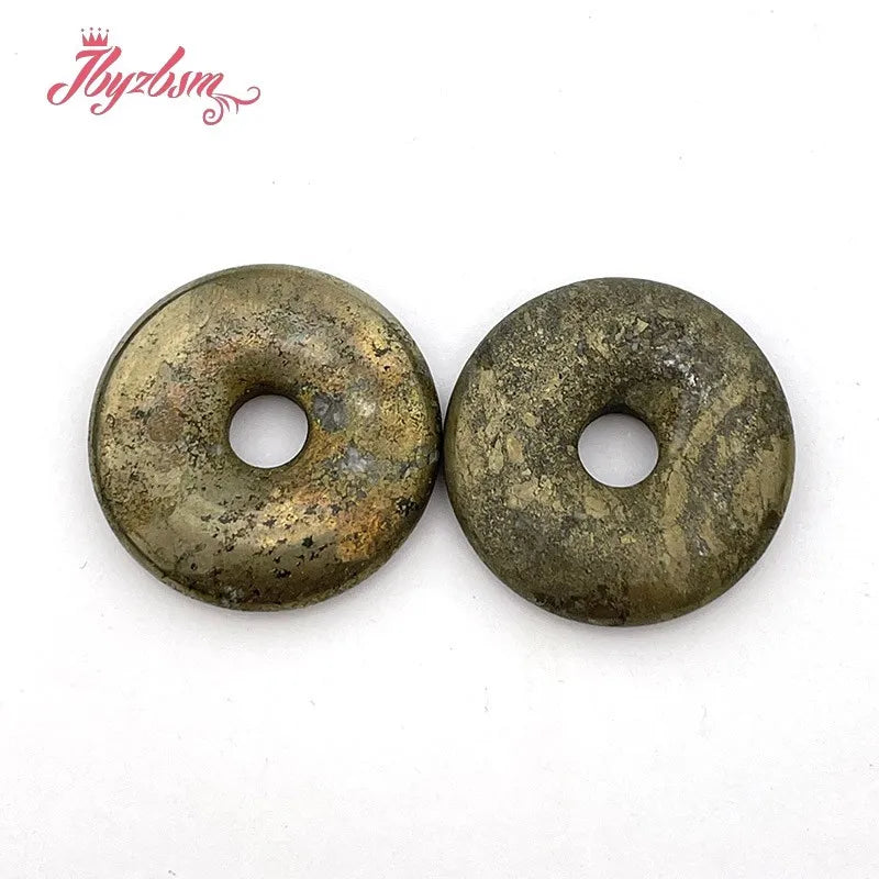 Natural Pyrite Donut Circle Round Silvers Gray Beads Stone For Necklace Pandant Earring Jewelry Making 1 Pcs 25/35/40mm