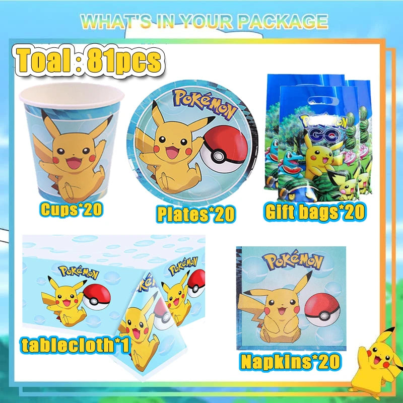 Pokemon Birthday Party Supplies Pikachu Party Decorations Foil Balloons Blowouts Tableware Plate Napkin Baby Shower Supplies Toy