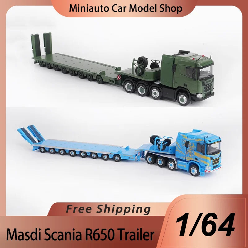 In Stock Masdi 1:64 Scania R650 Transport Vehicle Flatbed Trailer Alloy Miniature Diecast Model Trailer Car Model Custom Toys
