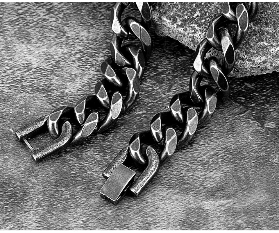 New Men's Vintage Grey Bracelet Stainless Steel Curb Cuban Link Chain Hiphop Trendy Handmade Jewelry For Brother Boyfriends Gift