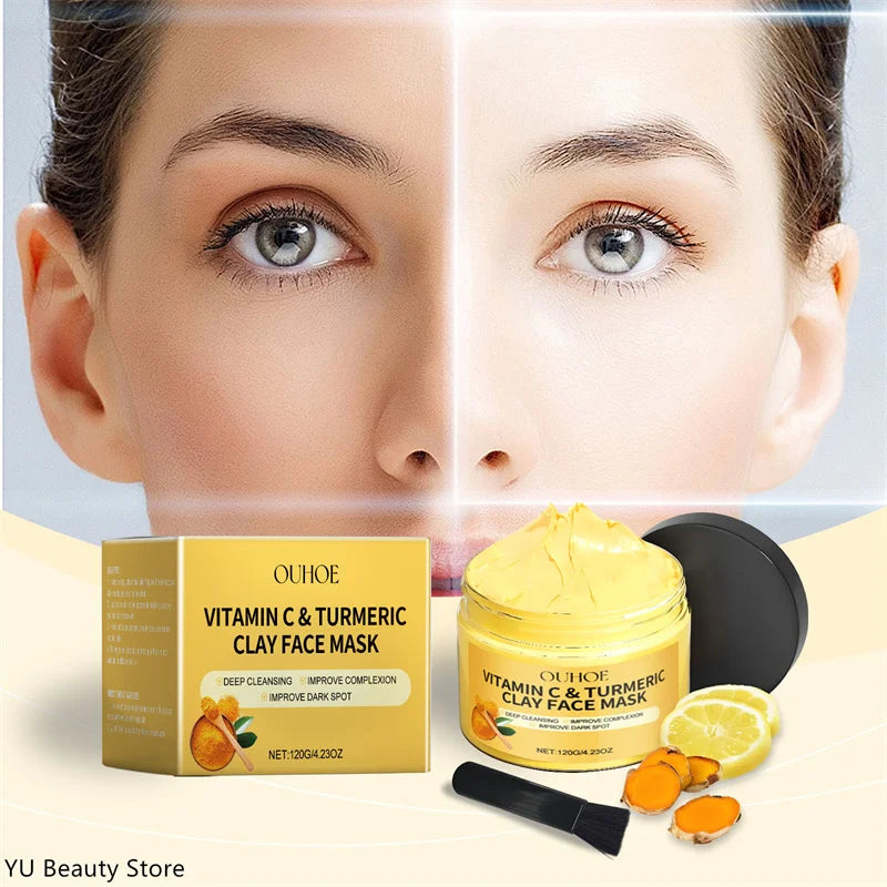 Turmeric Vitamin C Clay Mask Deep Cleansing Facial Improves Dark Spots Acne Hydrating Skin Care Tightens Skin Evens Skin Tone