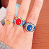 vintage Palace Style Cloisonne enamel Inlaid Lapis lazuli Ring Classical Exquisite Flower blue Ring Wedding 925 Silver Jewelry