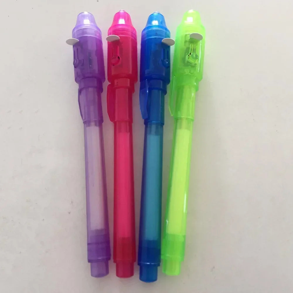 4pcs/lot Drawing Invisible Ink Pen Luminous Light Pen Magic Purple 2 In 1 UV Black Light Combo Learning Education Toys For Child