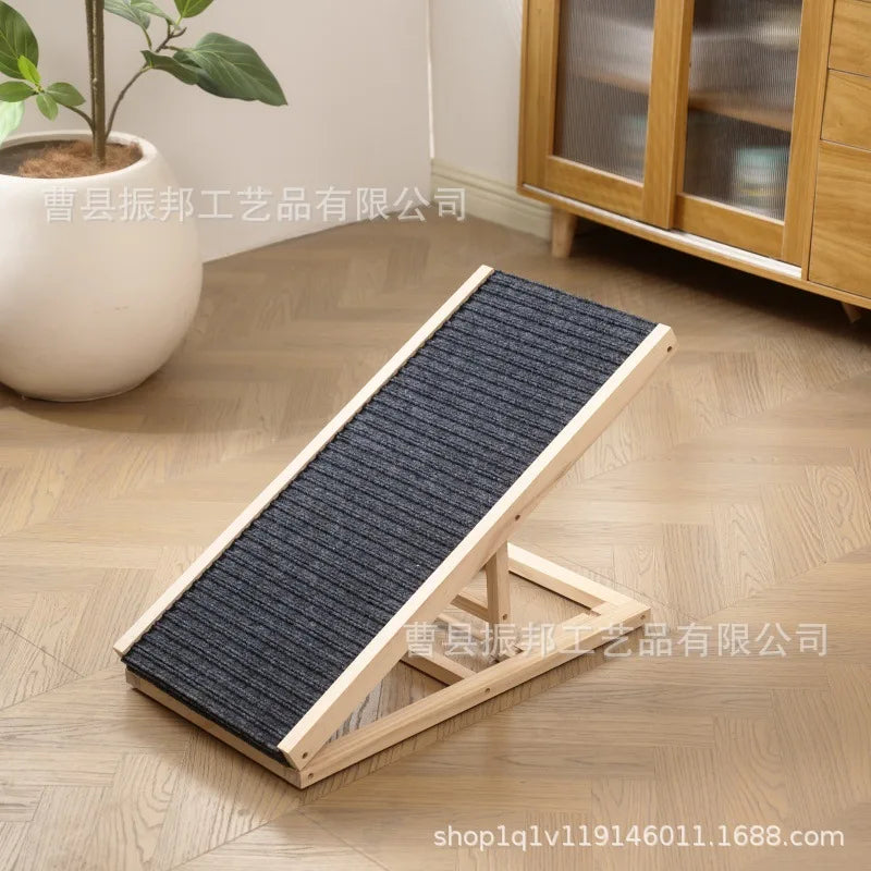 ‌Adjustable Wooden Pet Stairs & Ramp - Foldable Dog Steps for Indoor Cats, Portable Climbing Frame with Anti-Slip Surface