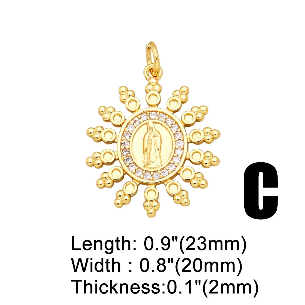 OCESRIO Cubic Zirconia Oval Virgin Mary Pendant for Necklace Copper Gold Plated Round Medal Jewelry Making Supplies pdta965