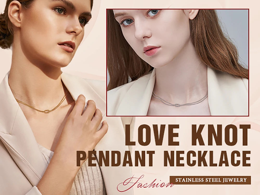 Skyrim Double Snake Chain Love Knot Necklace Women Stainless Steel Gold Color Minimalist Clavicle Chain Choker Jewelry Gift