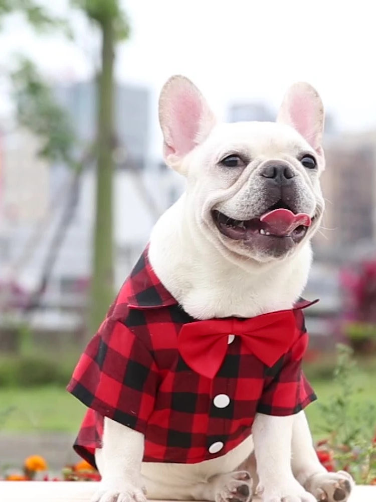 Classical Dog T-Shirts Bowtie Plaid Thin Summer Breathable Dog Clothes for Small Large Dogs Chihuahua Puppy Pet Cat Vest Yorkies