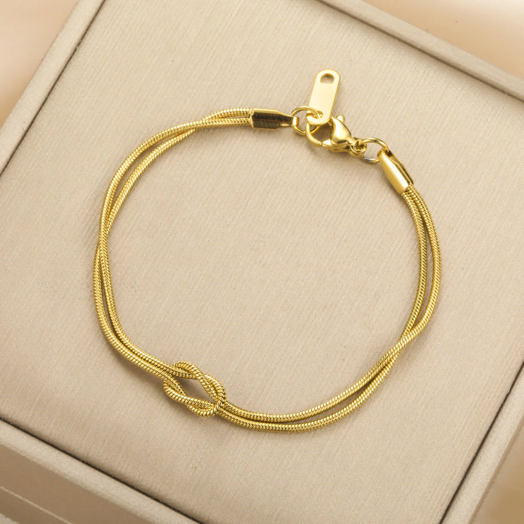 Skyrim Double Snake Chain Love Knot Necklace Women Stainless Steel Gold Color Minimalist Clavicle Chain Choker Jewelry Gift