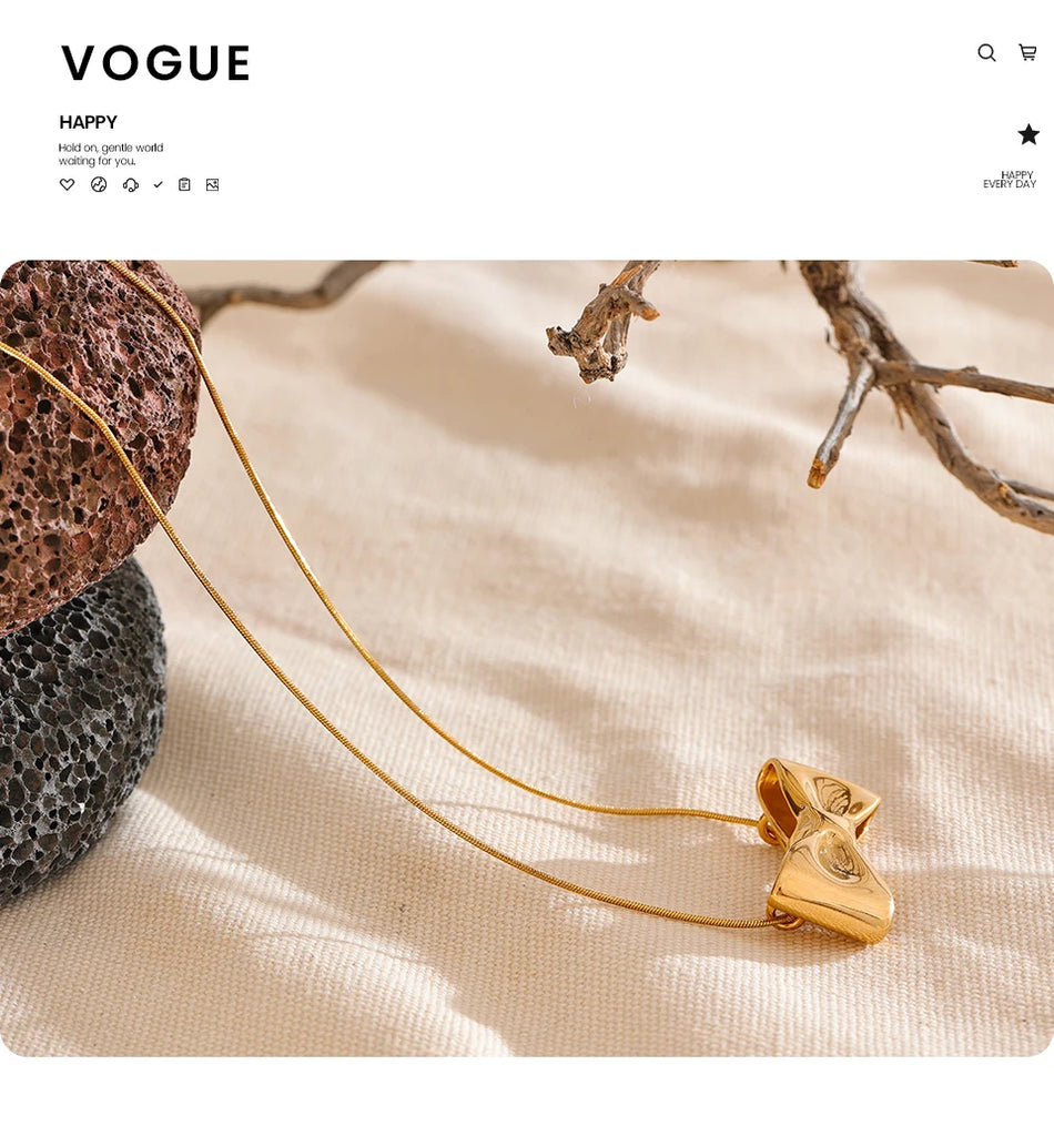 Yhpup Adjustable Long Chain Stainless Steel Metal Bow Knot Golden Trendy Pendant Choker Necklace Texture Fashion  Jewelry