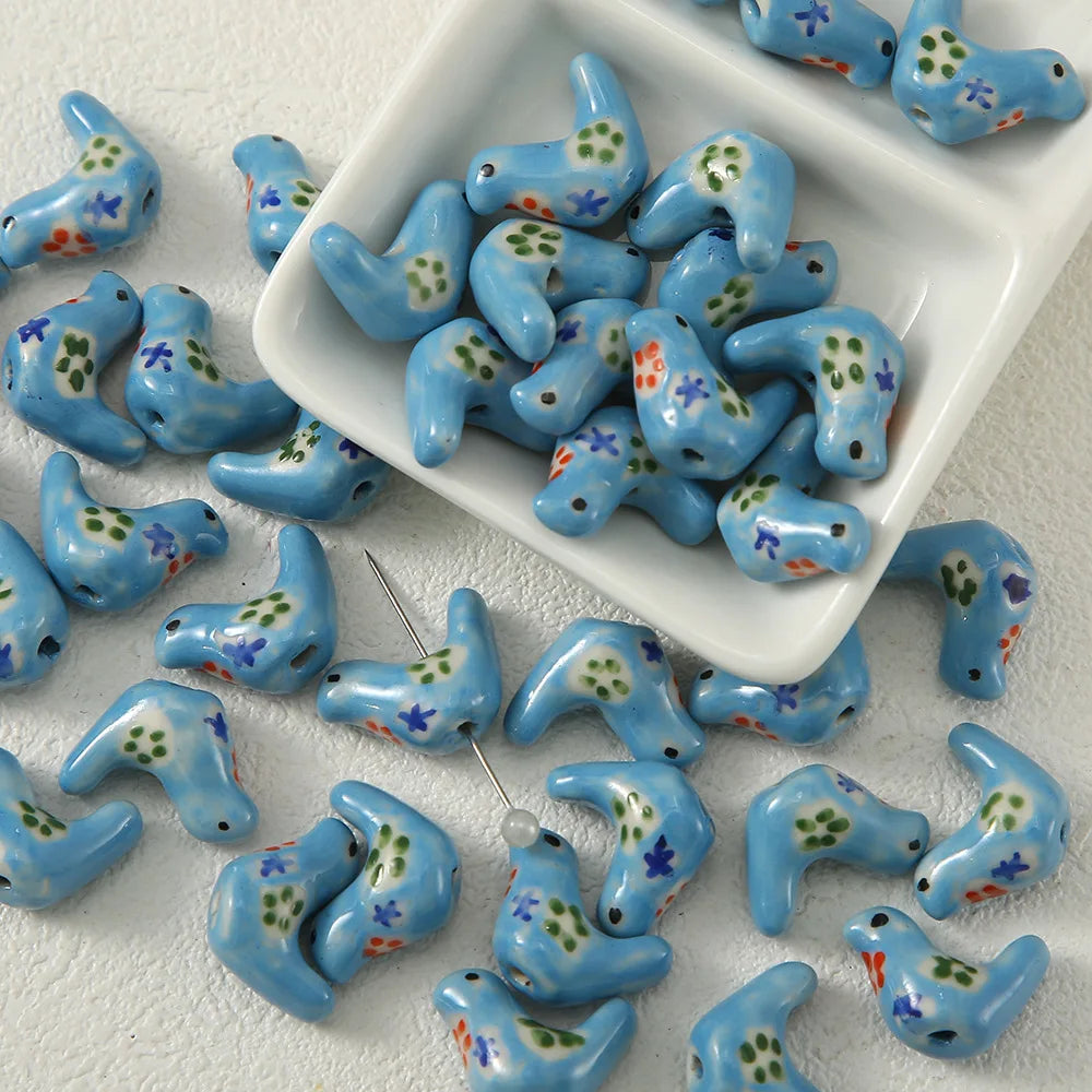 5pcs Hand Painted Little Bird Ceramic Beads For Jewelry Making Loose Spacer Porcelain Bead DIY Bracelet Earring Charm Pendant