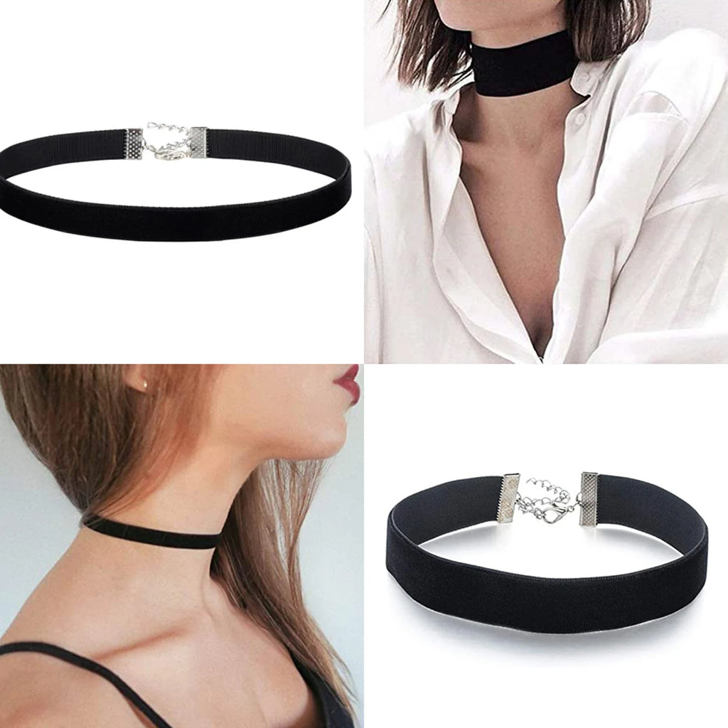 Gothic Black Velvet Choker Necklace – Women’s Tattoo Style Short Neck Collar Jewelry