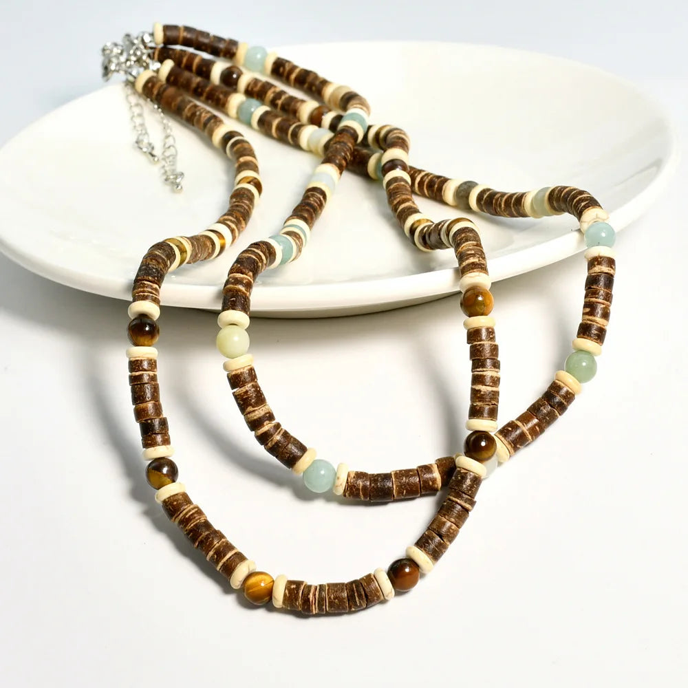 Laut Turquoise Wood Necklace Boho Beach Surfer Adjustable Bead Necklaces for Women Men Summer Jewelry Gifts