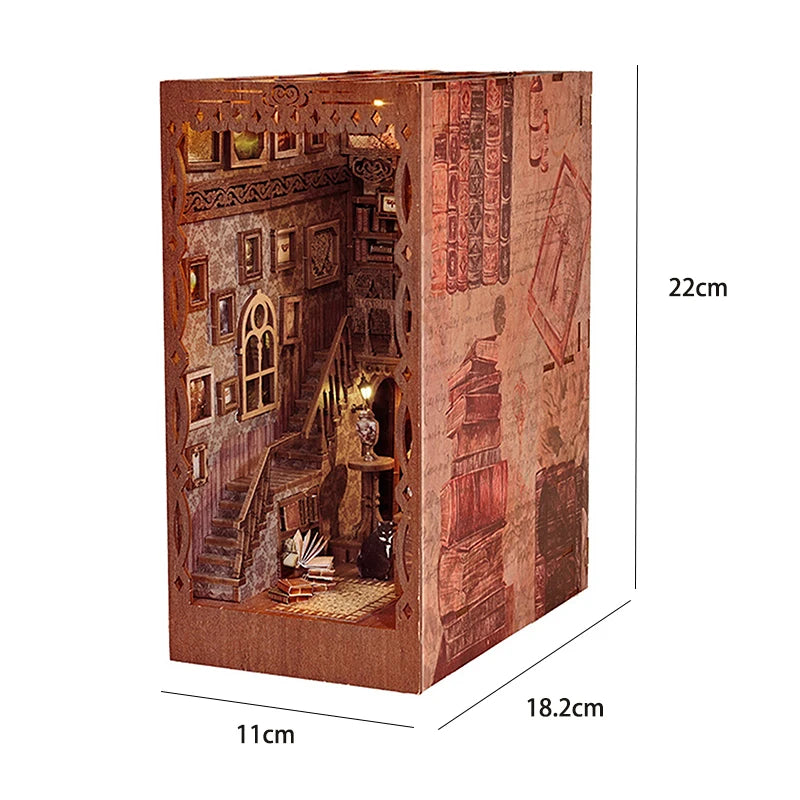Bookshelf Set DIY Book Nook Kit Wooden Doll House Bookshelf Insert Decor With Warm Light 3D Puzzle Assembly Building Model Gifts
