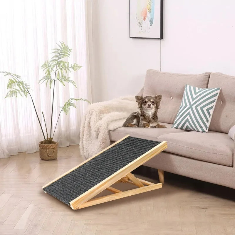 ‌Adjustable Wooden Pet Stairs & Ramp - Foldable Dog Steps for Indoor Cats, Portable Climbing Frame with Anti-Slip Surface