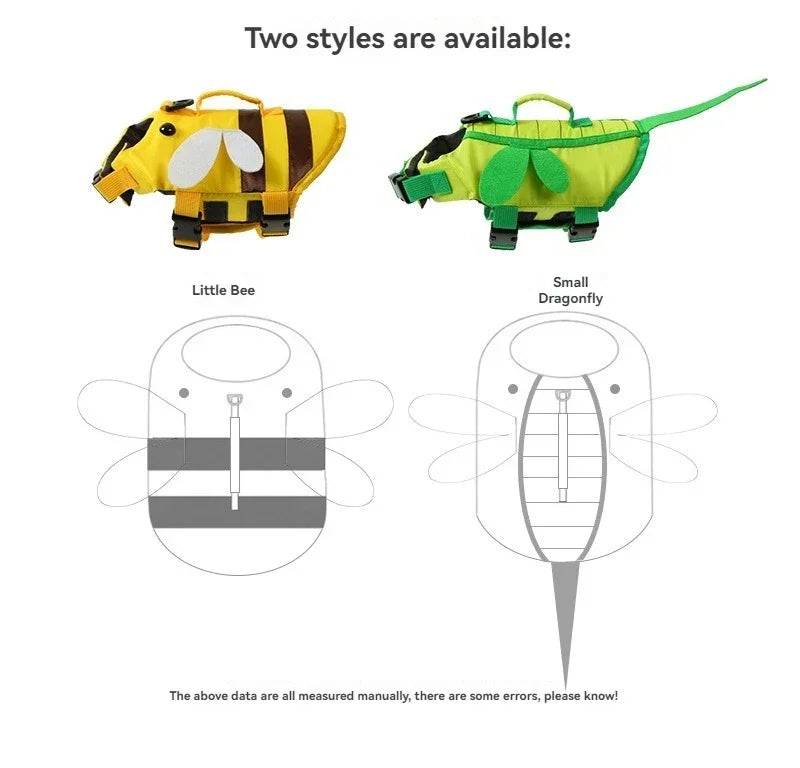 Summer Pet Dog Life Jacket Vest Clothes Life Vest Collar Harness Pet Dog Swimming Summer Swimwear Clothes Little Bee Pet Clothes