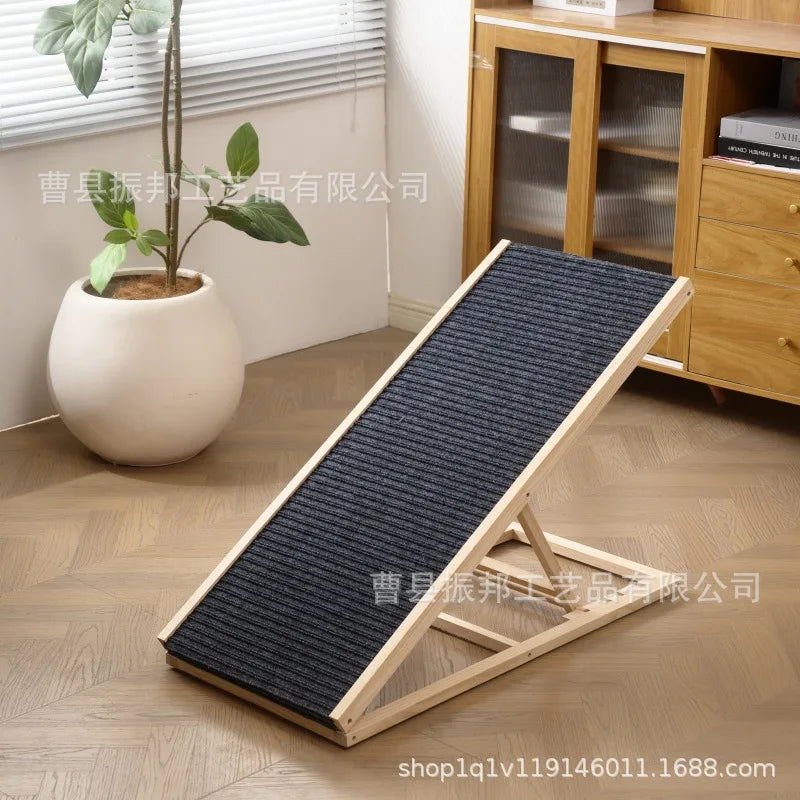 ‌Adjustable Wooden Pet Stairs & Ramp - Foldable Dog Steps for Indoor Cats, Portable Climbing Frame with Anti-Slip Surface