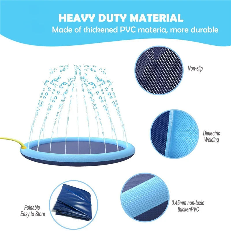 170cm Summer Pet Swimming Pool Dog Splash Sprinkler Pad Inflatable Mat Cooling Dogs Outdoor Play Water Mat Toys for Pet Children