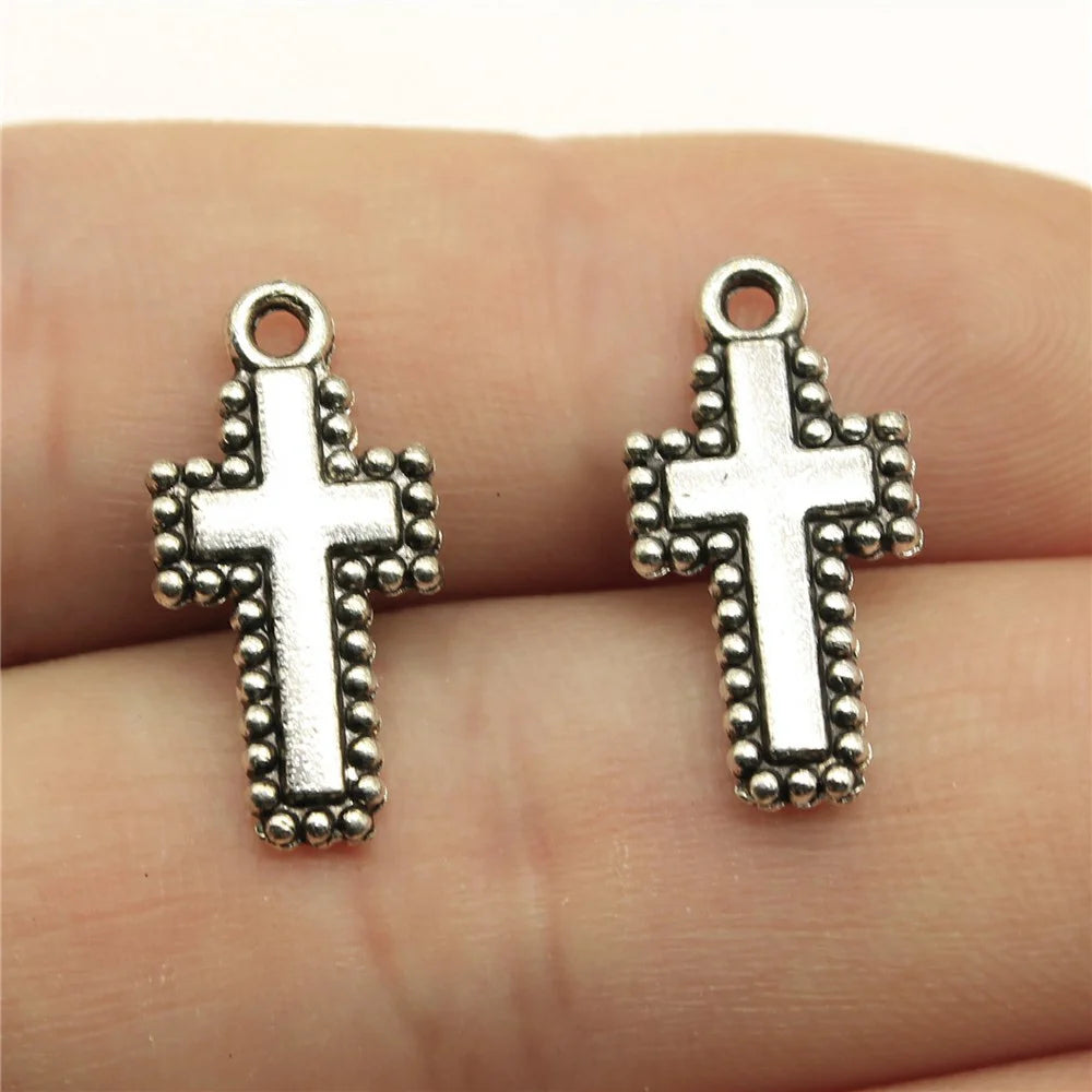 20pcs Charms Hollow Lovely Cross Antique Bronze Silver Color Pendants DIY Crafts Making Findings Handmade Tibetan Jewelry