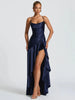 Articat Elegant Spaghetti Strap Satin Split Maxi Dress Women Sexy Backless Bodycon Party Evening Dress Summer Holiday Beachwear