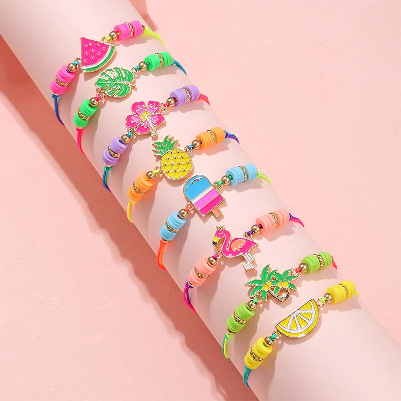 8Pack Summer Beach Fruit Bracelet Adjustable Cord Rope Best Friend BFF Bracelets for Women Girl Jewelry Friendship Gifts