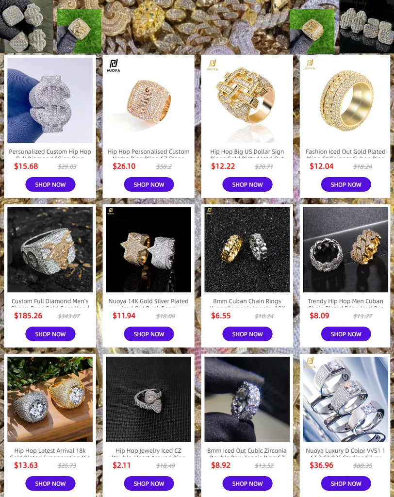 Personalized Custom Hip Hop Full Diamond $Sign Ring Bling Iced Out Money Big USD 18k Gold Plated Ring For Women Men