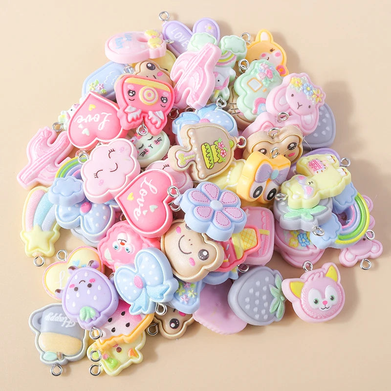 15pcs New Mix Kawaii Summer Vacation Pink Flower Heart Butterfly Ice Cream Star Resin Earrings Charms Diy Jewelry Making Pendant