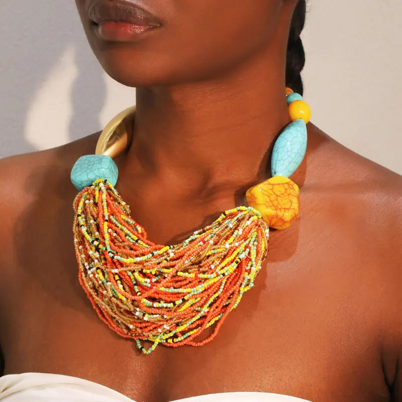 New Fashion Bohemian Statement Beads Necklace Handmade for Women Wedding Party Jewelry