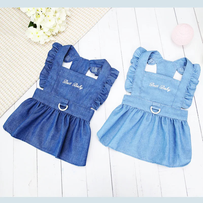 Spring Summer Dog Dress for Small Kitten Dogs Clothes Puppy Letters Embroidered Jean Strap Dresses Chihuahua Skirts Pet Costumes