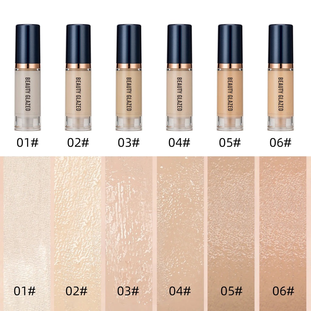 Beauty Glazed 6 Color Liquid Foundation Concealer - Full Coverage, Long-Lasting, Waterproof, Natural Effect,