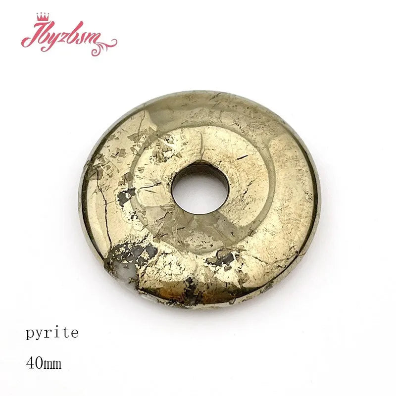 Natural Pyrite Donut Circle Round Silvers Gray Beads Stone For Necklace Pandant Earring Jewelry Making 1 Pcs 25/35/40mm