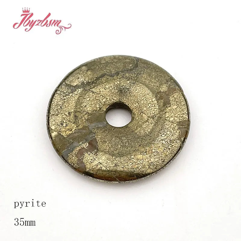 Natural Pyrite Donut Circle Round Silvers Gray Beads Stone For Necklace Pandant Earring Jewelry Making 1 Pcs 25/35/40mm