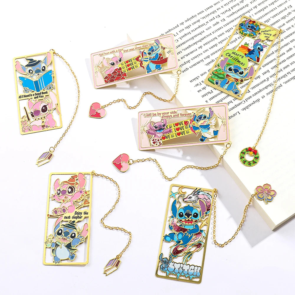 New Disney Stitch and Angel Creative Metal Bookmark with Tassel Reading Supplies Fans Christmas Birthday Back To School Gifts