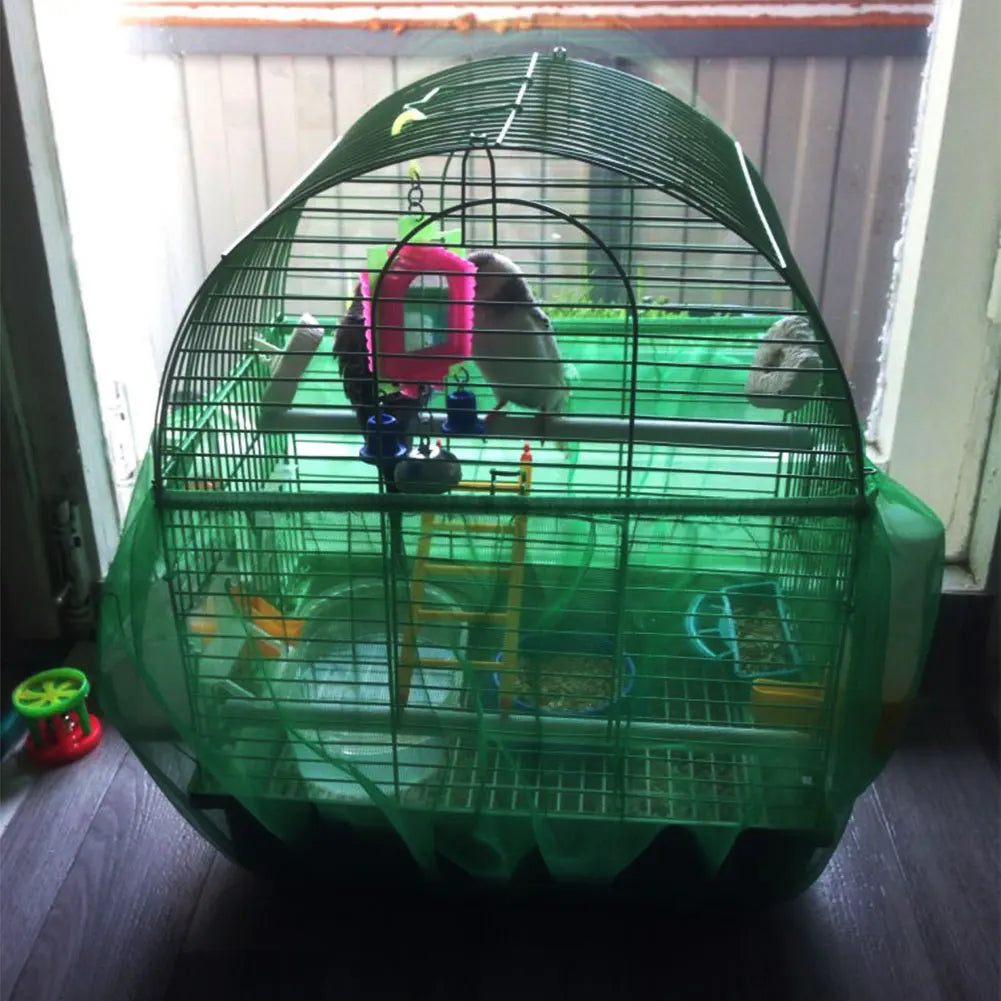 Mesh Bird Cage Cover Shell Dustproof Birdcage Parrot Cage Net Nylon Airy Fabric Mesh Bird Cage Net Cover Seed Catcher Guard