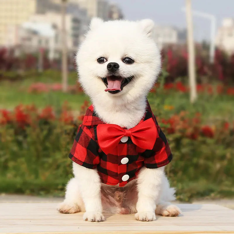 Classical Dog T-Shirts Bowtie Plaid Thin Summer Breathable Dog Clothes for Small Large Dogs Chihuahua Puppy Pet Cat Vest Yorkies
