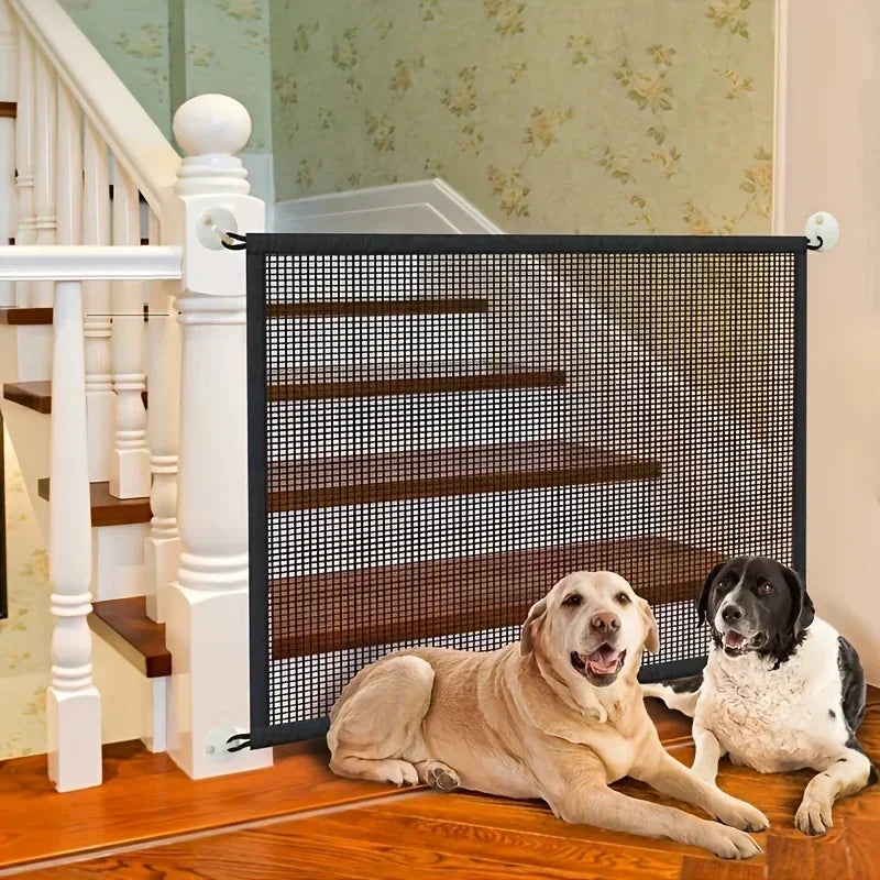 Portable pet safety door: Durable nylon barrier suitable for stairs and balconies - no drilling required pet gate