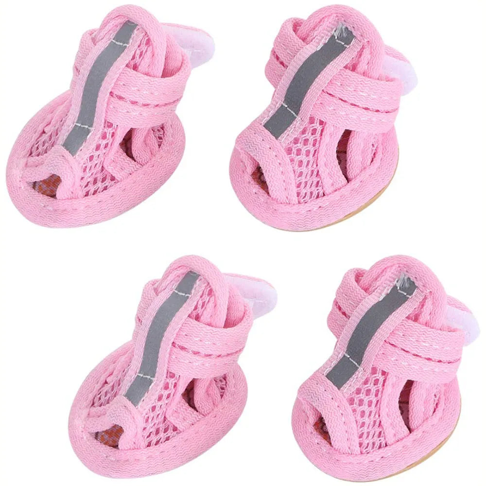 4pcs Small Size Dogs Mesh Sandals Breathable Summer Pet Shoes Safety Reflective Anti-Slip Sneakers for Puppy Teddy Pet Supplies