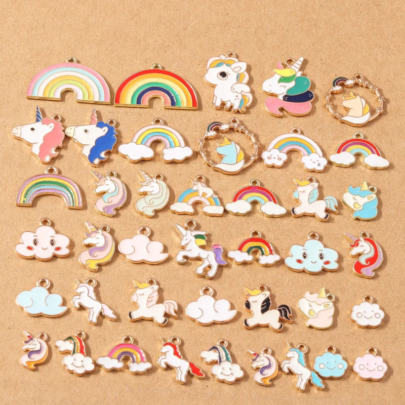 10pcs/Lot Random Mix Animal Charms Enamel Heart Flower Pendants for Jewelry Making DIY Earrings Necklace Craft Supplies