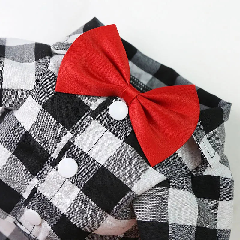 Classical Dog T-Shirts Bowtie Plaid Thin Summer Breathable Dog Clothes for Small Large Dogs Chihuahua Puppy Pet Cat Vest Yorkies