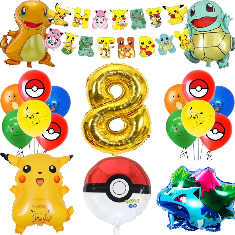 Pokemon Birthday Party Supplies Pikachu Party Decorations Foil Balloons Blowouts Tableware Plate Napkin Baby Shower Supplies Toy