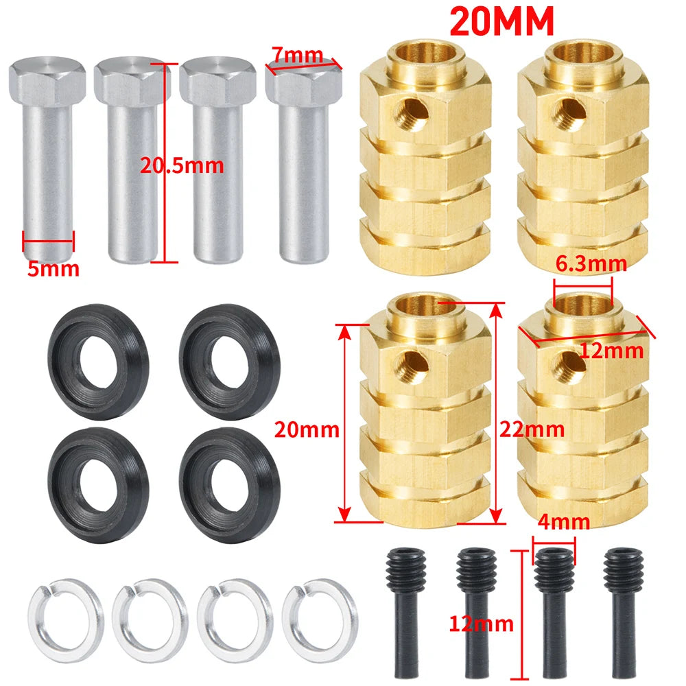 AXSPEED 4PCS Brass 12MM Wheel Hex Drive Adapter Extended 5/8/9/10/11/12/15/20mm for 1/10 RC Crawler Car TRX4 TRX6 Parts