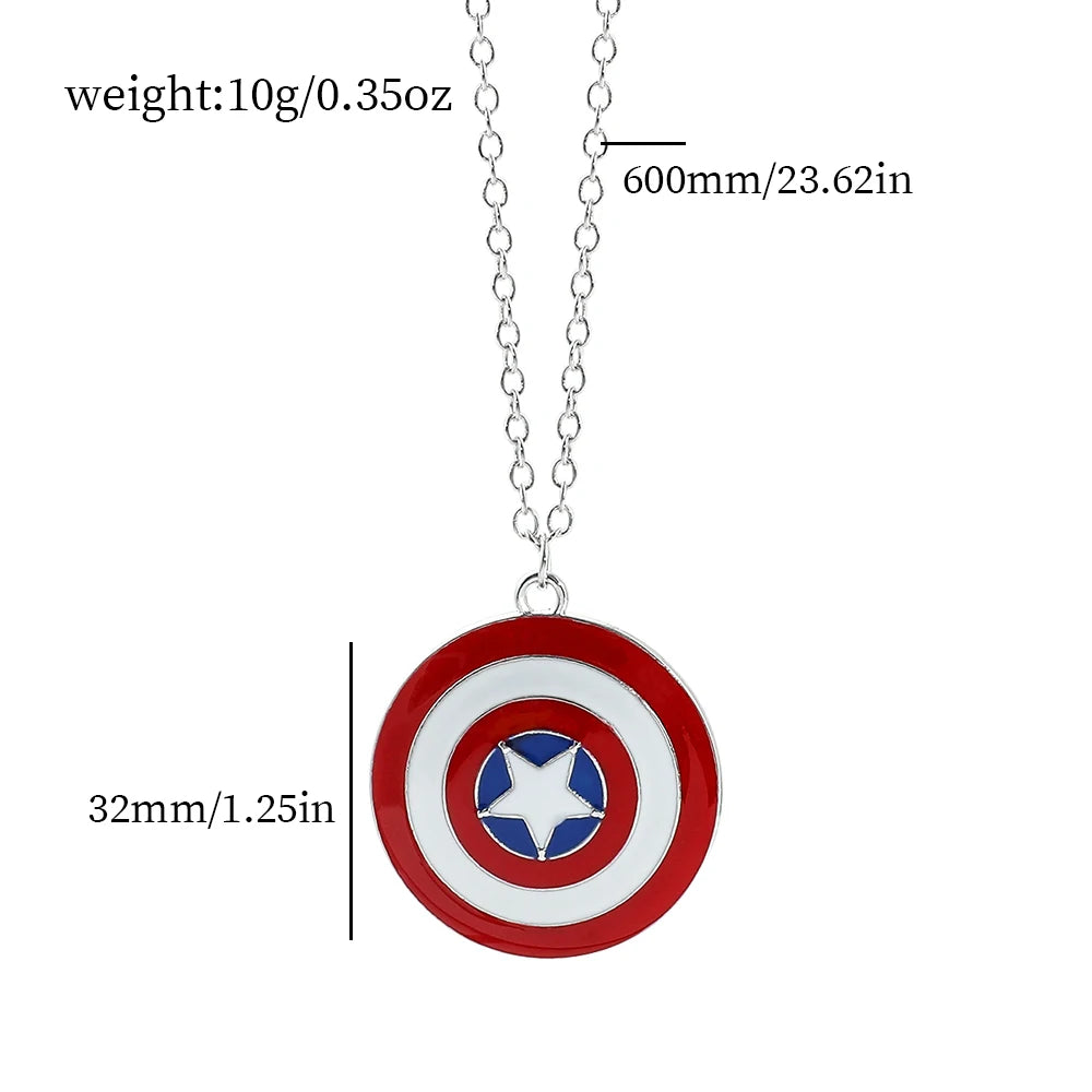Marvel Superhero Captain America Necklace Round Pentagram Shield Pendant Neck Chain Fans Jewelry Gift