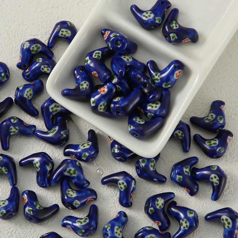 5pcs Hand Painted Little Bird Ceramic Beads For Jewelry Making Loose Spacer Porcelain Bead DIY Bracelet Earring Charm Pendant