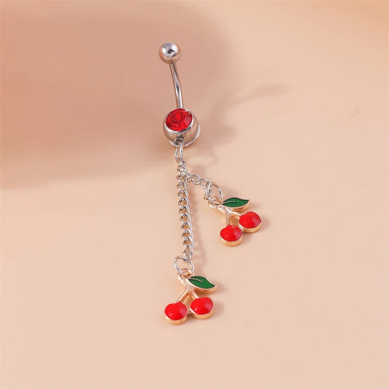 Fashion Fruit Cherry Belly Button Rings Sexy Navel Rings Belly Piercing Body Jewelry for Women Girl Party Holiday Jewelry Gifts