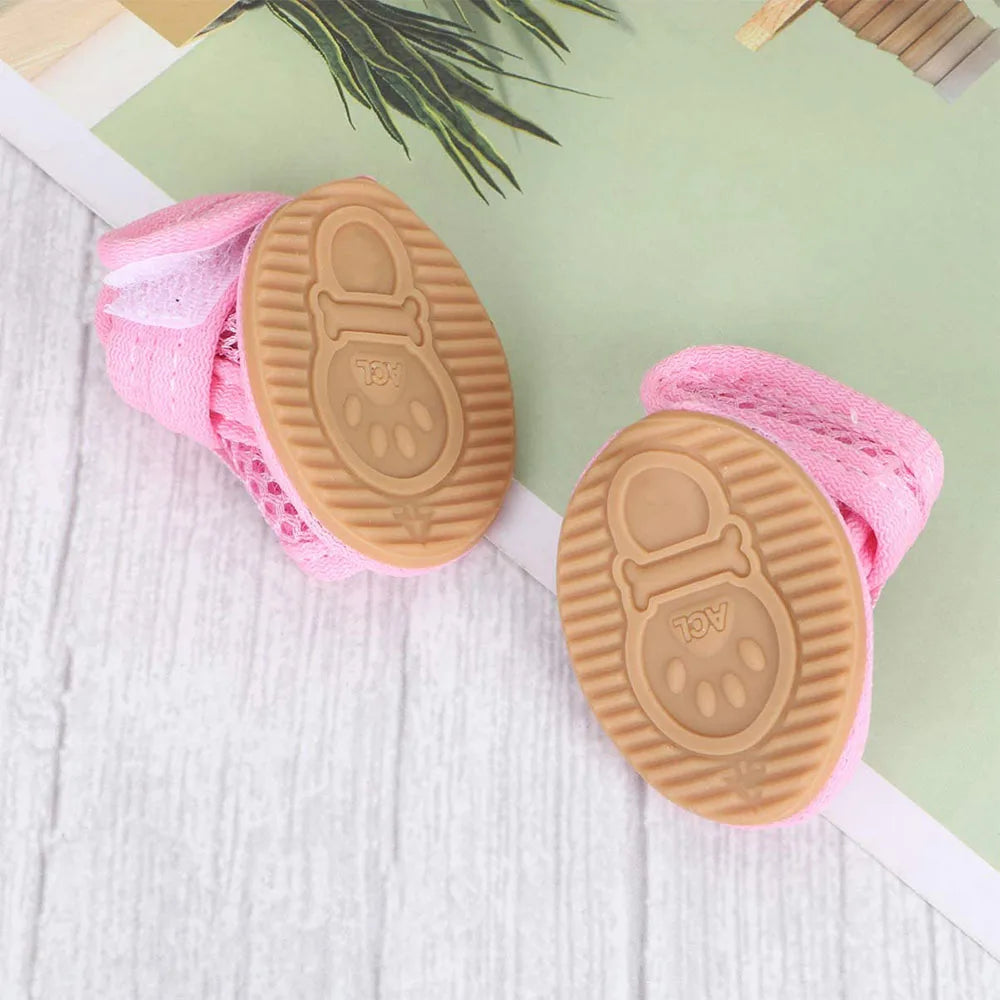 4pcs Small Size Dogs Mesh Sandals Breathable Summer Pet Shoes Safety Reflective Anti-Slip Sneakers for Puppy Teddy Pet Supplies